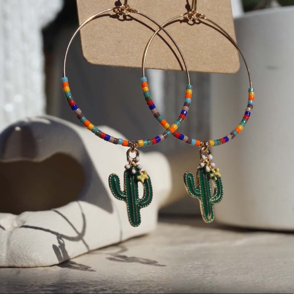 Multi Colored Beaded Hoop Earrings